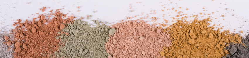 Samples of kaolin clay in different colors.