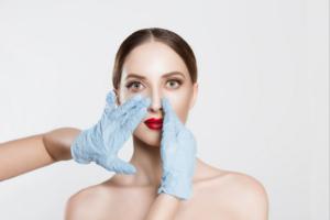 A picture of a woman on the process of rhinoplasty at the spa in florida