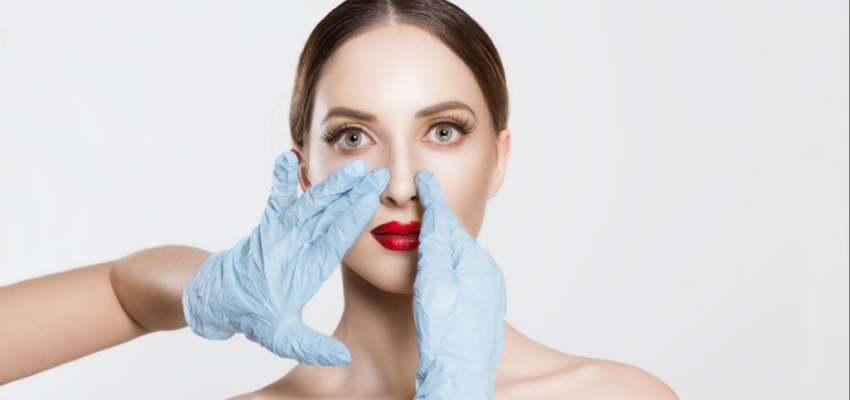 A picture of a woman on the process of rhinoplasty at the spa in florida