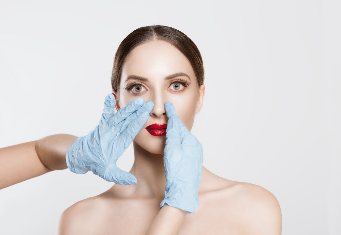 A picture of a woman on the process of rhinoplasty at the spa in florida