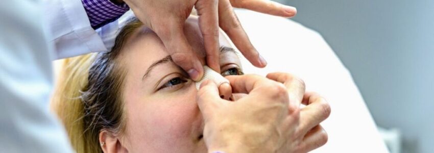 A woman going through a procedure to make her nose smaller.