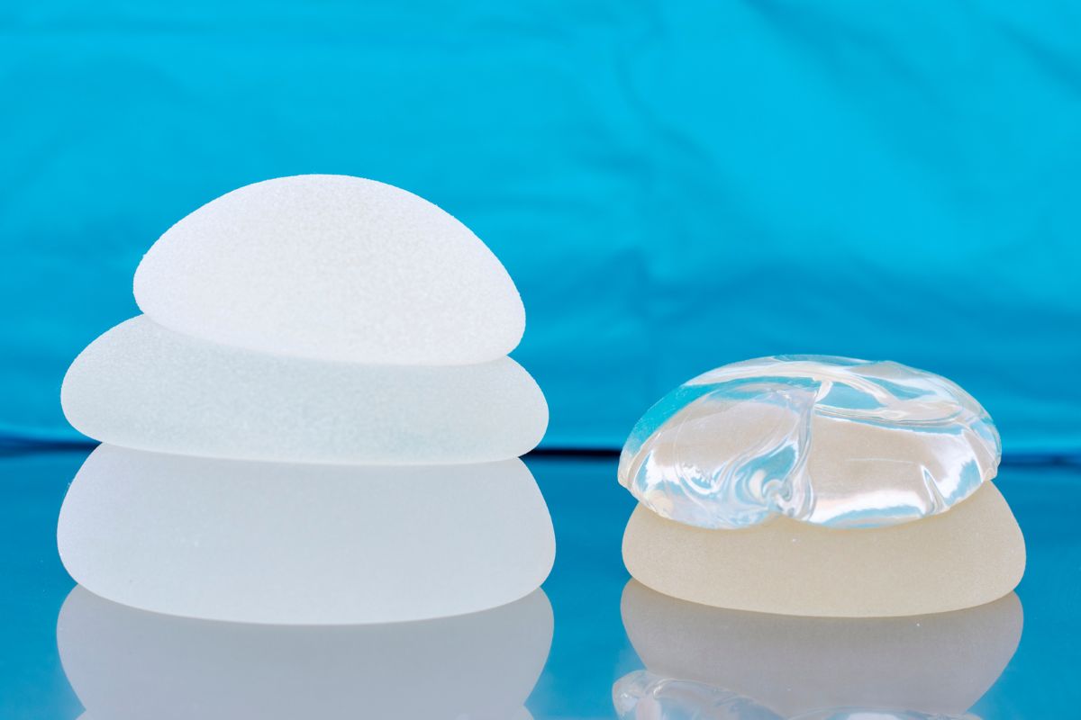 Different types of breast implants in various sizes.