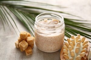 A sugar scrub that is created primarily of sugar.