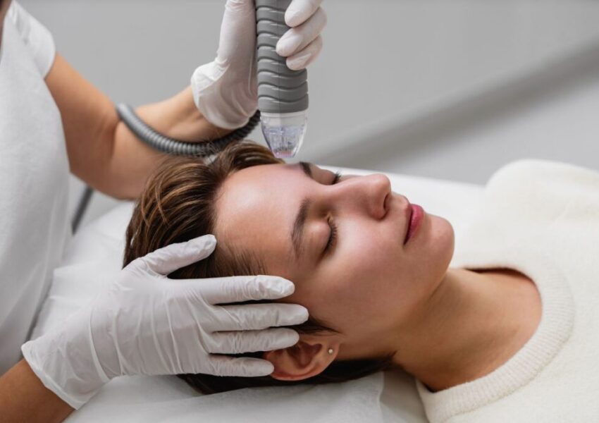 The woman undergoes RF Microneedling.