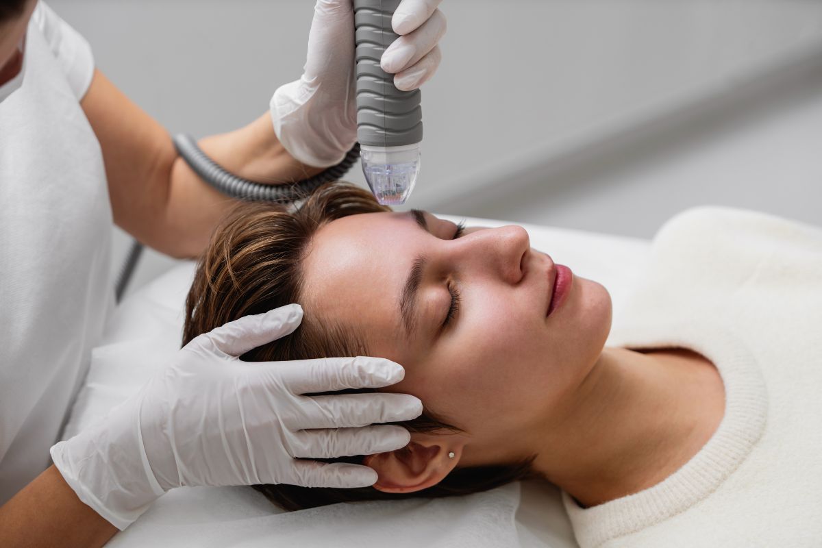 The woman undergoes RF Microneedling.