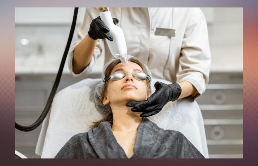 The woman is undergoing a Picosure laser treatment to get rid of melasma.