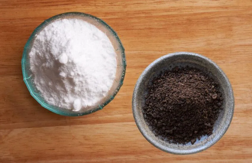 A bowl of coffee grounds and baking soda.