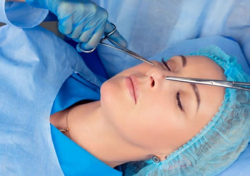 A woman getting a Korean nose job.