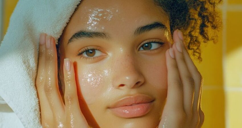 The woman is using anti-inflammatory skincare.