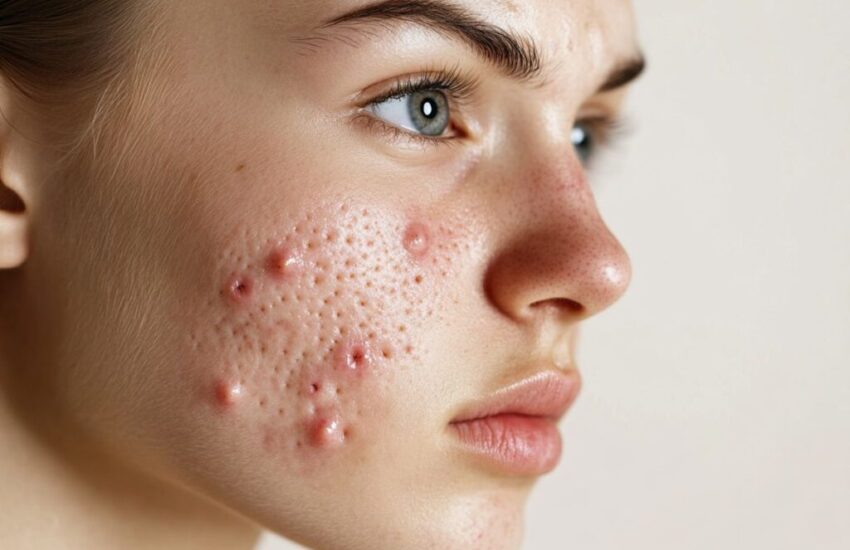 The woman has acne-prone skin.